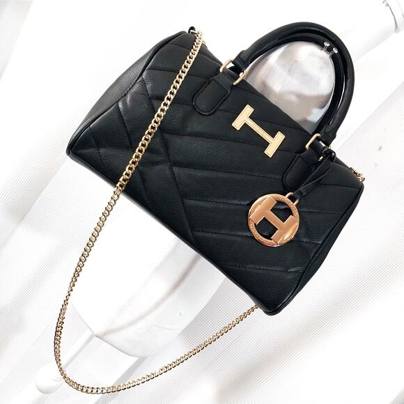 NWOT! HALSTON! BLACK QUILTED VEGAN LEATHER, GOLD HARDWARE SHOULDER BAG, HANDBAG! - Picture 16 of 16